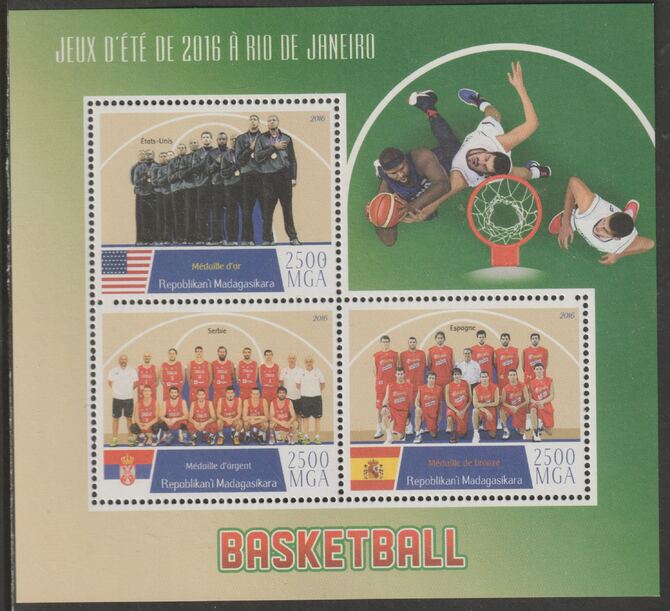 Madagascar 2016 Basketball perf sheet containing three values unmounted mint