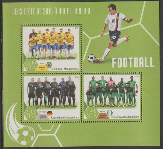Madagascar 2016 Football perf sheet containing three values unmounted mint