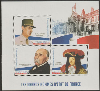Madagascar 2016 Famous Men of France perf sheet containing three values unmounted mint