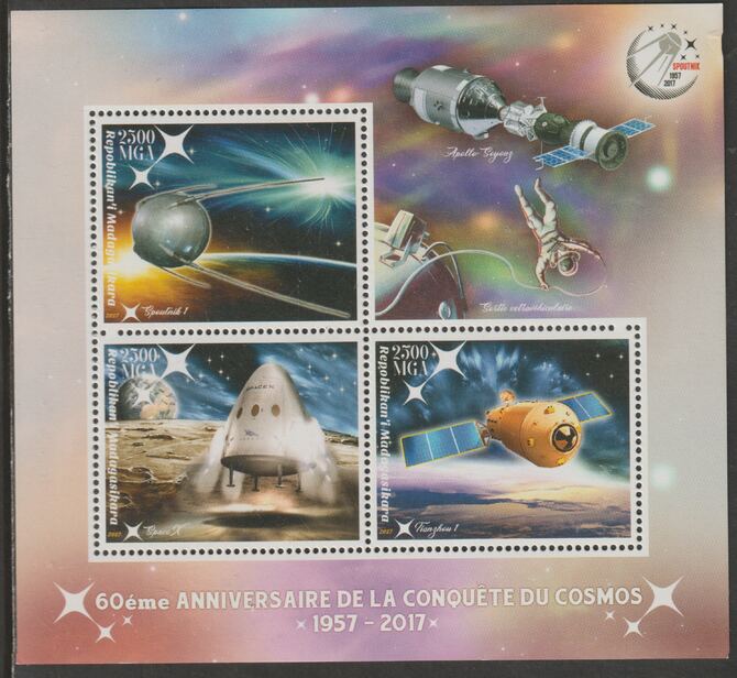 Madagascar 2017 Space Conquest - 60th Anniversary perf sheet containing three values unmounted mint