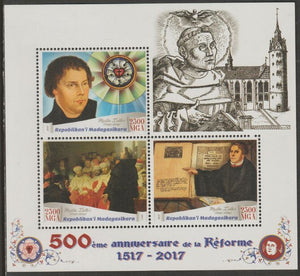 Madagascar 2017 Reformation 500th Anniversary perf sheet containing three values unmounted mint