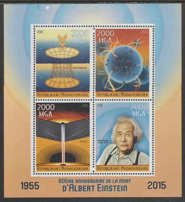 Madagascar 2015 Albert Einstein 60th Death Anniversary perf sheet containing four values unmounted mint