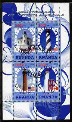 Rwanda 2010 Lighthouses of North America #2 perf sheetlet containing 4 values fine cto used