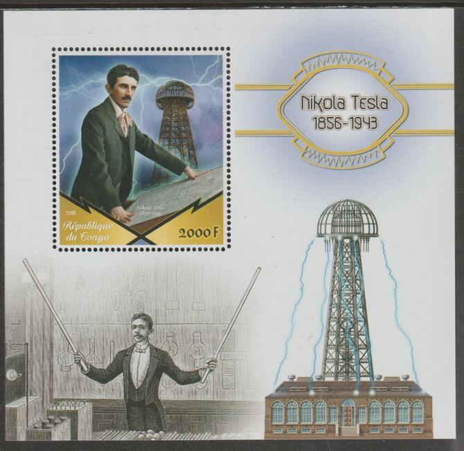 Congo 2018 Nikola Tesla #2 perf sheet containing one value unmounted mint