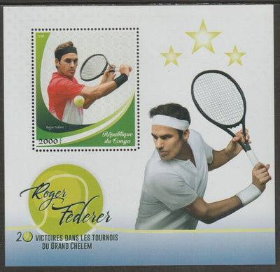 Congo 2018 Roger Federer - Tennis #2 perf sheet containing one value unmounted mint