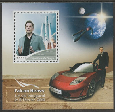Congo 2018 Space - Falcon Heavy #1 perf sheet containing one value unmounted mint