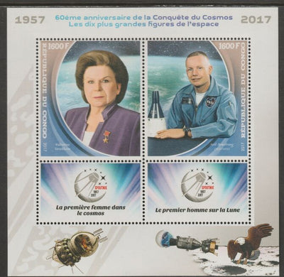 Congo 2017 Space Conquest - 60 years #2 perf sheet containing two values plus two labels unmounted mint