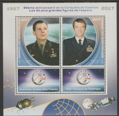 Congo 2017 Space Conquest - 60 years #4 perf sheet containing two values plus two labels unmounted mint
