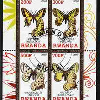 Rwanda 2010 Butterflies of the World #1 perf sheetlet containing 4 values fine cto used
