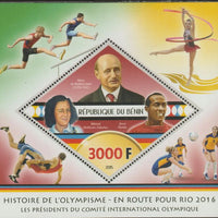 Benin 2015 History of the Olympic Games #2 perf m/sheet containing one diamond shaped value unmounted mint