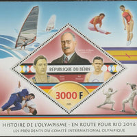 Benin 2015 History of the Olympic Games #3 perf m/sheet containing one diamond shaped value unmounted mint