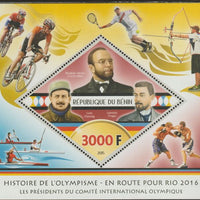 Benin 2015 History of the Olympic Games #4 perf m/sheet containing one diamond shaped value unmounted mint