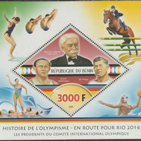 Benin 2015 History of the Olympic Games #5 perf m/sheet containing one diamond shaped value unmounted mint