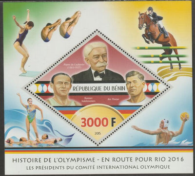 Benin 2015 History of the Olympic Games #5 perf m/sheet containing one diamond shaped value unmounted mint