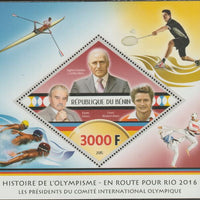 Benin 2015 History of the Olympic Games #6 perf m/sheet containing one diamond shaped value unmounted mint
