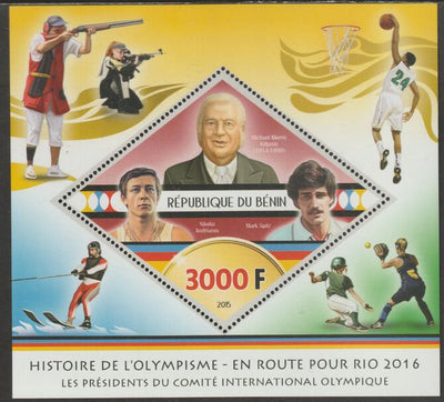 Benin 2015 History of the Olympic Games #7 perf m/sheet containing one diamond shaped value unmounted mint