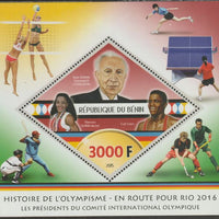 Benin 2015 History of the Olympic Games #8 perf m/sheet containing one diamond shaped value unmounted mint