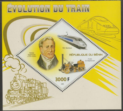 Benin 2015 Evolution of the Train perf m/sheet containing one diamond shaped value unmounted mint