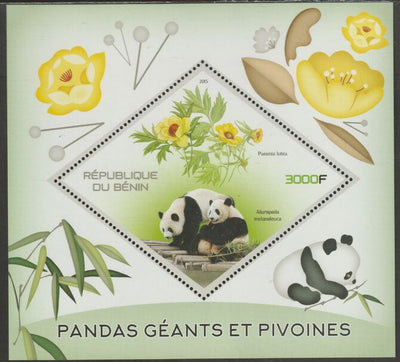 Benin 2015 Pandas & Peonies perf m/sheet containing one diamond shaped value unmounted mint