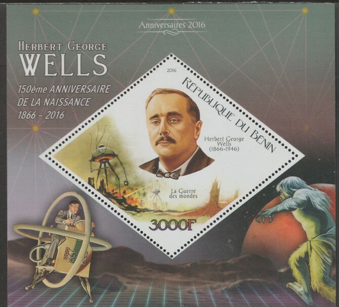 Benin 2016 H G Wells perf m/sheet containing one diamond shaped value unmounted mint