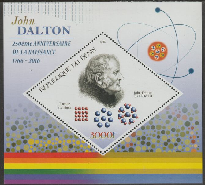 Benin 2016 John Dalton perf m/sheet containing one diamond shaped value unmounted mint