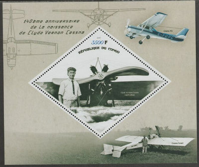 Congo 2019 Clyde Cessna perf m/sheet containing one diamond shaped value unmounted mint