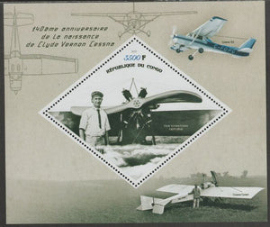 Congo 2019 Clyde Cessna perf m/sheet containing one diamond shaped value unmounted mint