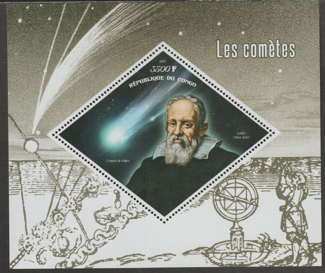 Congo 2019 Galileo & Comets perf m/sheet containing one diamond shaped value unmounted mint