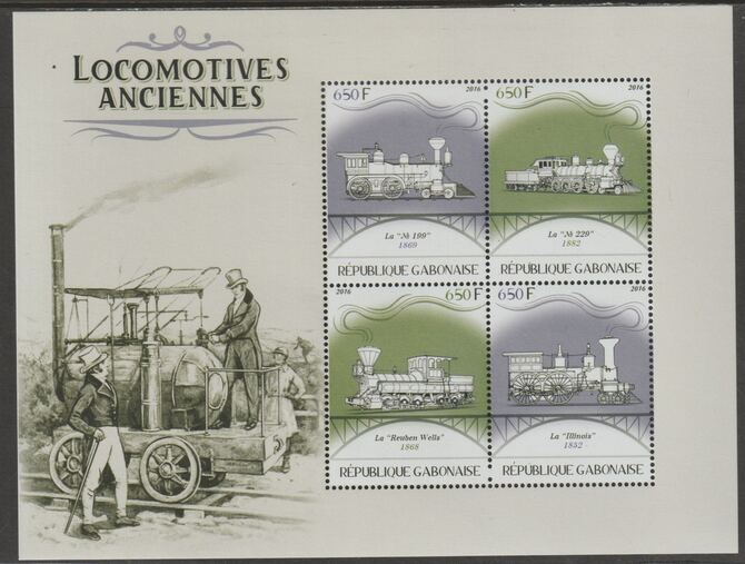 Gabon 2016 Early Locomotives #2 perf sheet containing four values unmounted mint