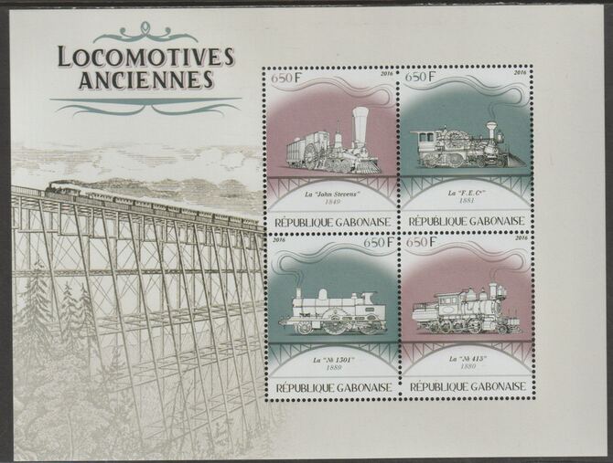 Gabon 2016 Early Locomotives #4 perf sheet containing four values unmounted mint