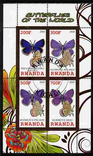 Rwanda 2010 Butterflies of the World #5 perf sheetlet containing 4 values fine cto used