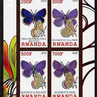 Rwanda 2010 Butterflies of the World #5 imperf sheetlet containing 4 values unmounted mint