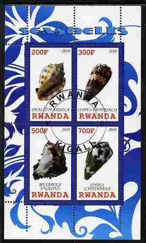 Rwanda 2010 Sea Shells #1 perf sheetlet containing 4 values fine cto used