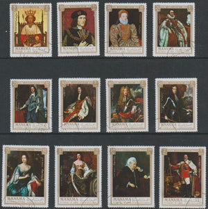Manama 1971 British Kings & Queens complete perf perf set of 12 fine cds used , Mi 734-45