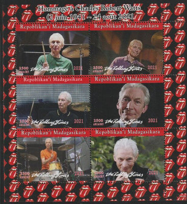 Madagascar 2021 Tribute to Charlie Watts (Rolling Stones) perf sheet containing 6 values unmounted mint
