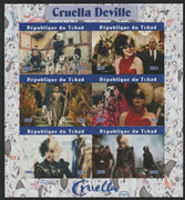 Chad 2021 Cruella De Vil imperf sheet containing 6 values unmounted mint