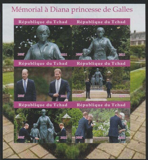 Chad 2021 Memorial to Princess Diana imperf sheet containing 6 values unmounted mint