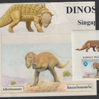 Easdale 1995 Albertosaurus 19p original composite artwork with overlay being stamp 1 from Singapore 95 Stamp Exhibition - Dinosaurs #1 size 150 x 120 mm complete with issued stamp