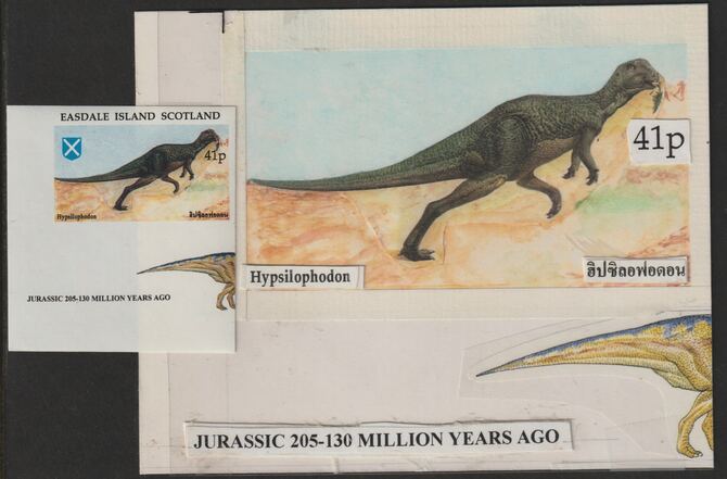Easdale 1995 Hypsilophodon 41p original composite artwork with overlay being stamp 3 from Singapore 95 Stamp Exhibition - Dinosaurs #1 size 150 x 120 mm complete with issued stamp