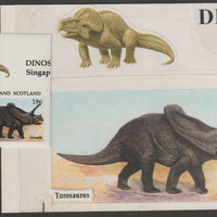 Easdale 1995 Torosaurus 19p original composite artwork with overlay being stamp 1 from Singapore 95 Stamp Exhibition - Dinosaurs #2 size 150 x 120 mm complete with issued stamp