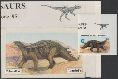 Easdale 1995 Polacanthus 25p original composite artwork (reversed) with overlay being stamp 2 from Singapore 95 Stamp Exhibition - Dinosaurs #2 size 150 x 120 mm complete with issued stamp