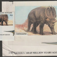 Easdale 1995 Centrosaurus 41p original composite artwork with overlay being stamp 3 from Singapore 95 Stamp Exhibition - Dinosaurs #2 size 150 x 120 mm complete with issued stamp (minor repairs)