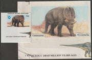 Easdale 1995 Centrosaurus 41p original composite artwork with overlay being stamp 3 from Singapore 95 Stamp Exhibition - Dinosaurs #2 size 150 x 120 mm complete with issued stamp (minor repairs)