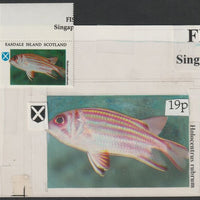 Easdale 1995 Fish 19p original composite artwork with overlay being stamp 1 from Singapore 95 Stamp Exhibition - Fish size 150 x 120 mm complete with issued stamp