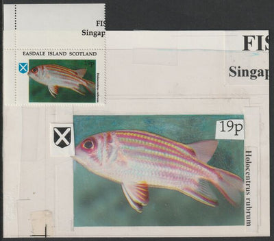 Easdale 1995 Fish 19p original composite artwork with overlay being stamp 1 from Singapore 95 Stamp Exhibition - Fish size 150 x 120 mm complete with issued stamp