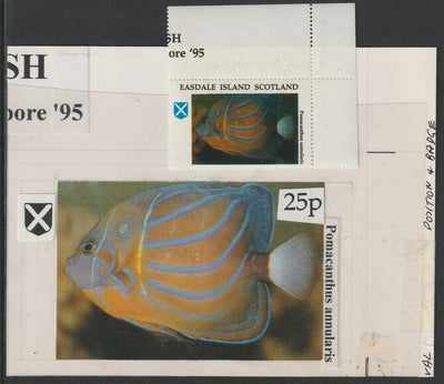 Easdale 1995 Fish 25p original composite artwork with overlay being stamp 2 from Singapore 95 Stamp Exhibition - Fish size 150 x 120 mm complete with issued stamp