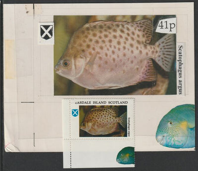 Easdale 1995 Fish 41p original composite artwork with overlay being stamp 3 from Singapore 95 Stamp Exhibition - Fish size 150 x 120 mm complete with issued stamp