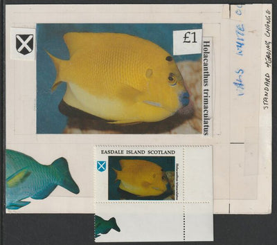 Easdale 1995 Fish £1 original composite artwork with overlay being stamp 4 from Singapore 95 Stamp Exhibition - Fish size 150 x 120 mm complete with issued stamp