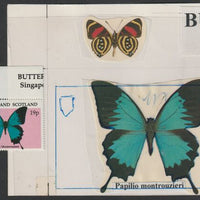 Easdale 1995 Butterfly 19p original composite artwork with overlay being stamp 1 from Singapore 95 Stamp Exhibition - Butterflies size 150 x 120 mm complete with issued stamp