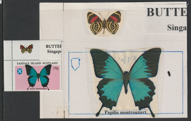 Easdale 1995 Butterfly 19p original composite artwork with overlay being stamp 1 from Singapore 95 Stamp Exhibition - Butterflies size 150 x 120 mm complete with issued stamp